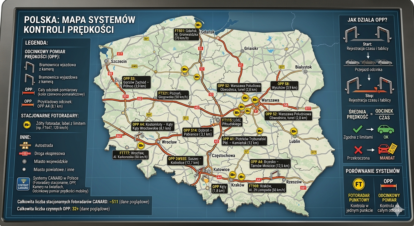 Aktualna mapa odcinkowy pomiar prędkości opp