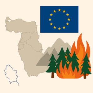 kontury całych Bałkanów z mapą Unii Europejskiej, zarys w kolorze szarym, wielkość 300px na 300px