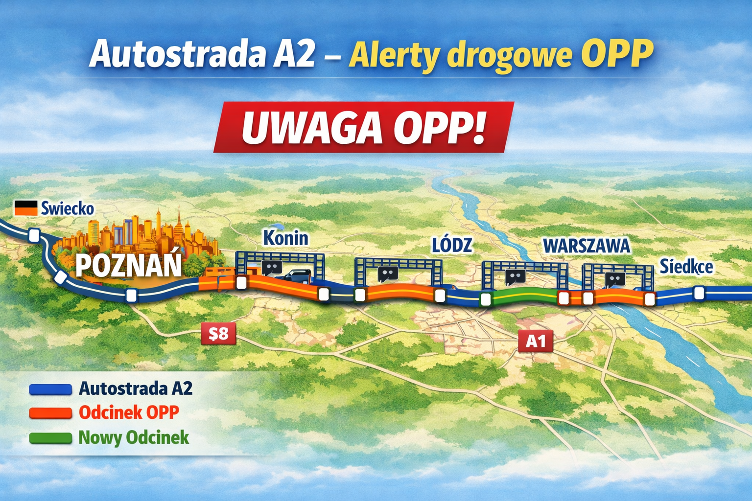 Odcinkowy pomiar prędkości A2 – mapa, lokalizacje i aktualne kontrole 2026