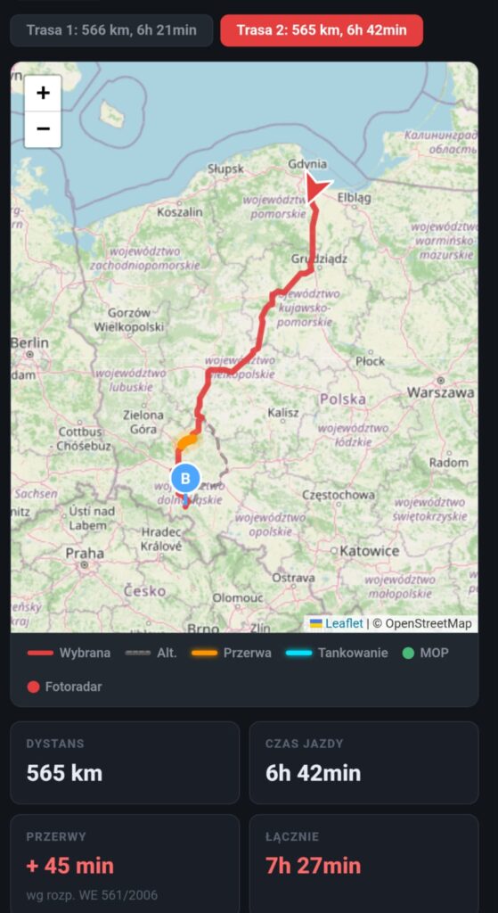 Planer podróży - automatyczne wskazanie postojów