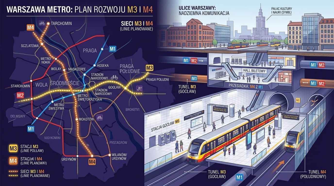 Metro Warszawa – aktualny stan budowy M2, M3 i M4